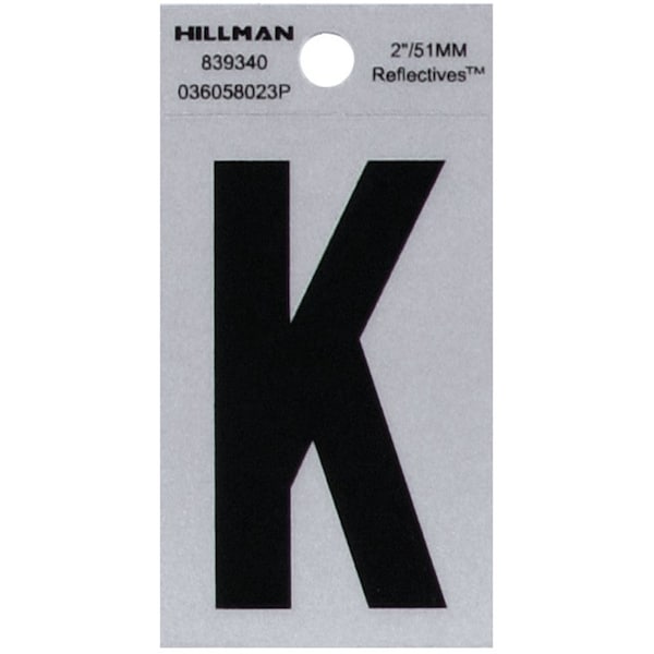 Hillman HILLMAN 2 in. Reflective Black Vinyl Self-Adhesive Letter K 1 pc, PK6 839340 - main
